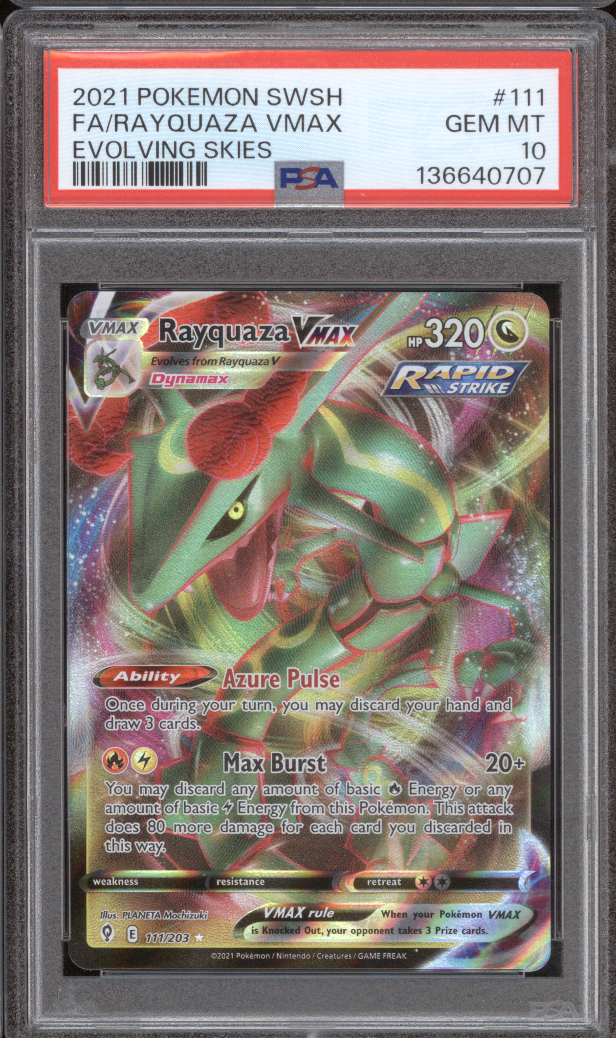 2021 Pokemon Sword & Shield Evolving Skies #111 Rayquaza VMAX — front