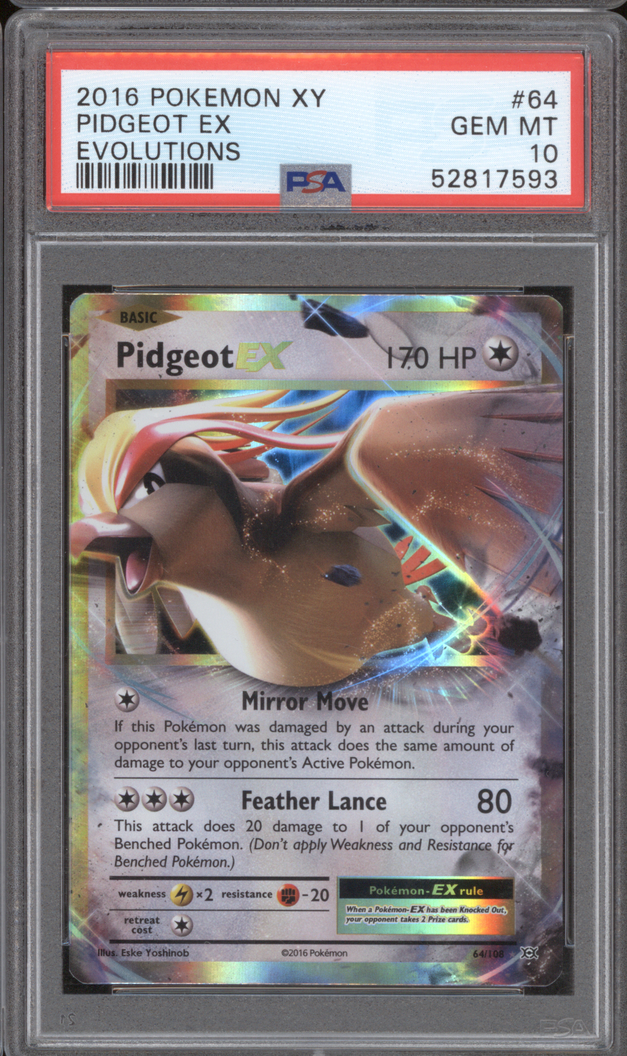 2016 Pokemon XY Evolutions #64 Pidgeot EX — front