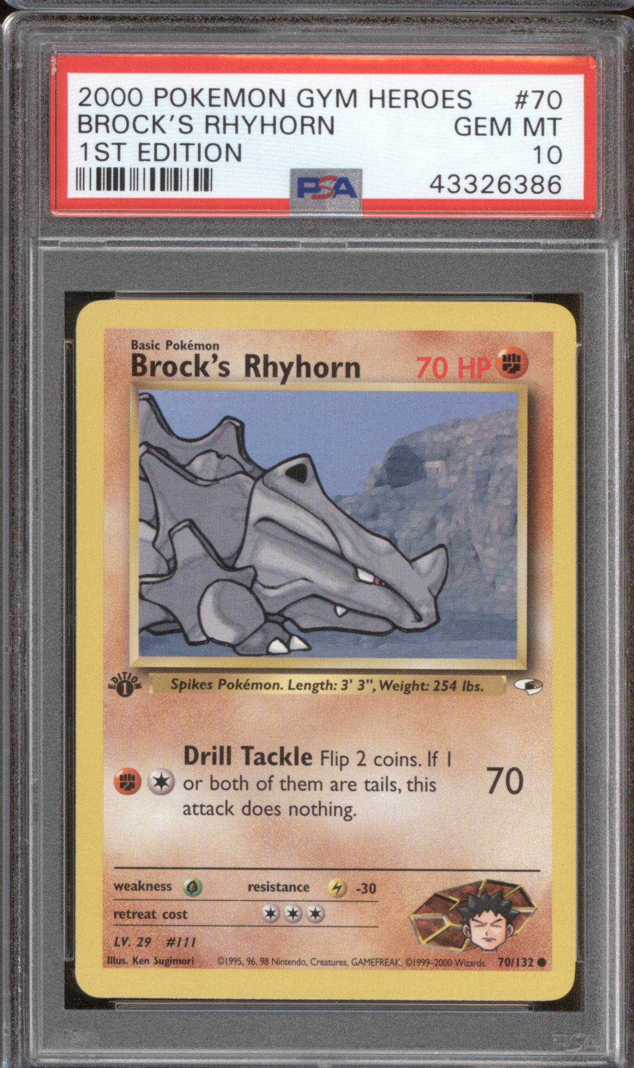 2000 Pokemon Gym Heroes #70 Brock's Rhyhorn — front