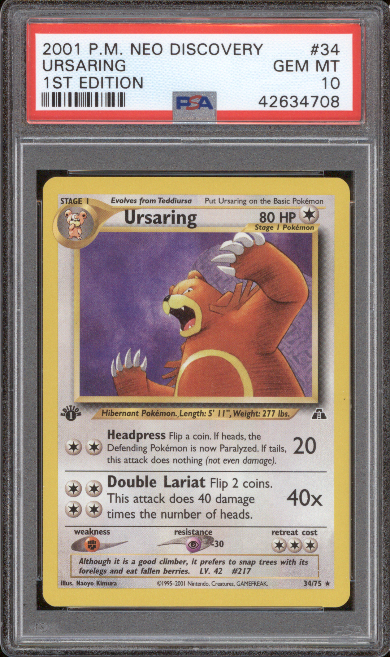 2001 Pokemon Neo Discovery #34 Ursaring — front
