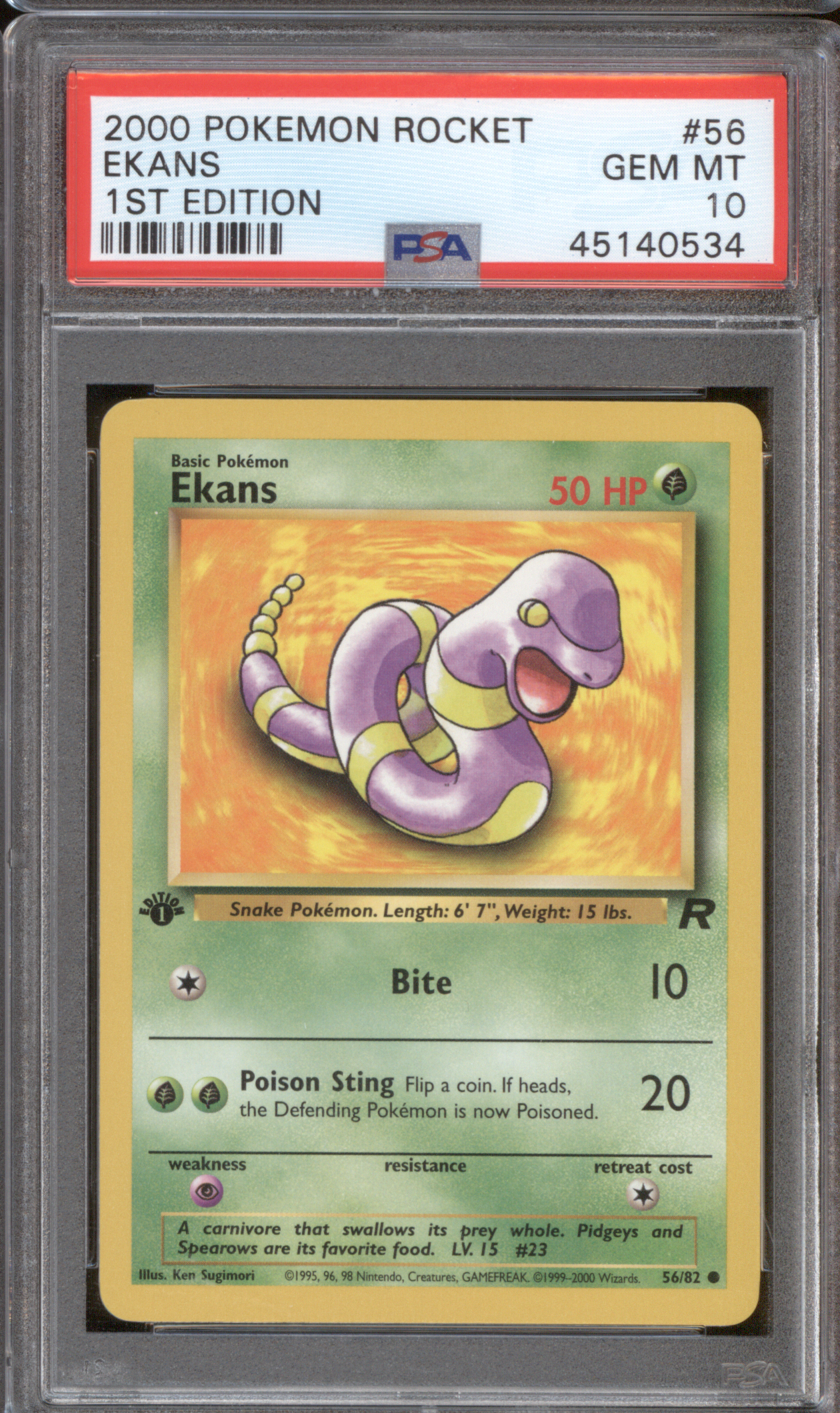 2000 Pokemon Rocket 1st Edition #56 Ekans — front