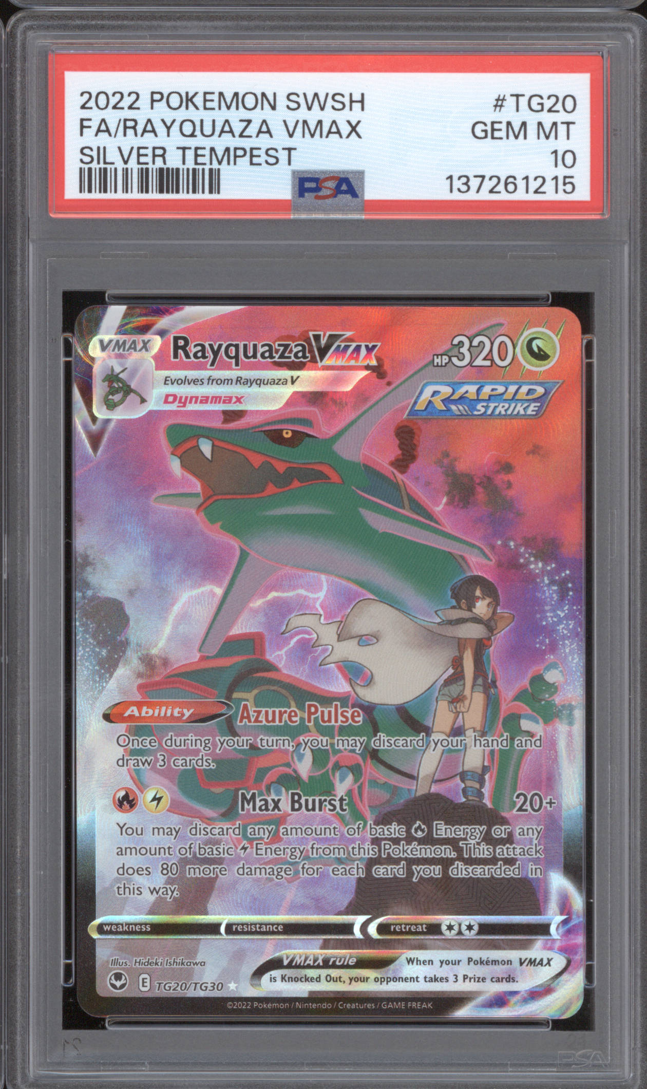 2022 Pokemon Sword & Shield Silver Tempest #TG20 Rayquaza VMAX Full Art — front