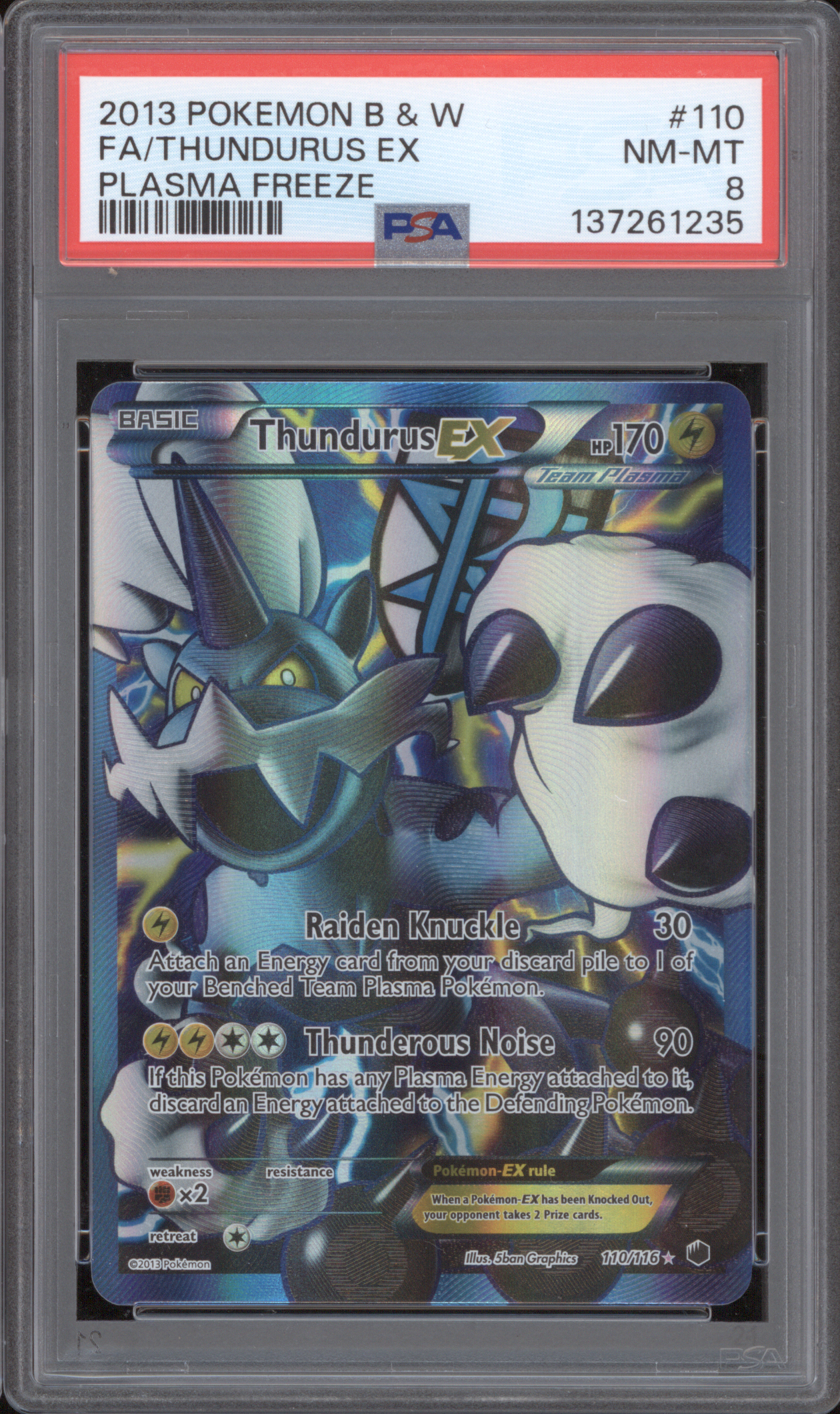 2013 Pokémon Black & White Plasma Freeze #110 Thundurus EX Full Art — front
