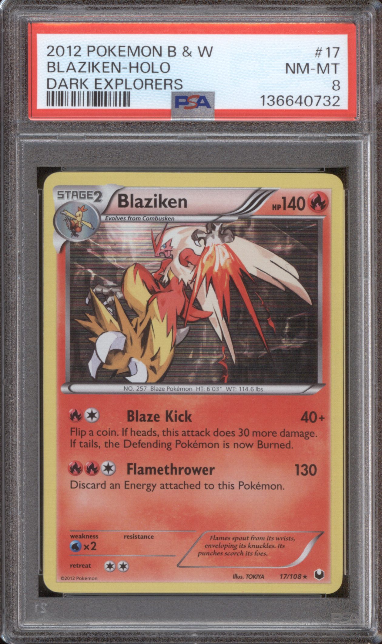 2012 Pokemon Black & White Dark Explorers #17 Blaziken Holo — front