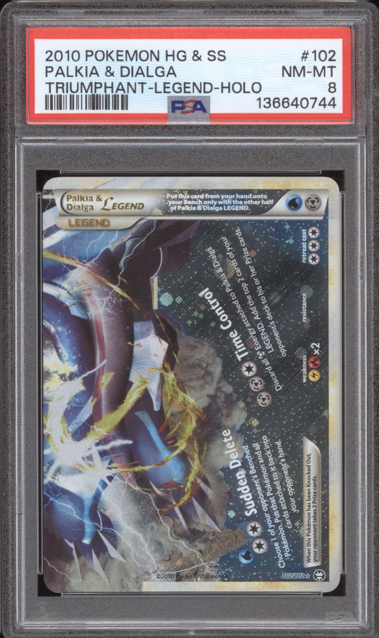 2010 Pokemon HG & SS Triumphant #102 Palkia & Dialga Legend Holo — front