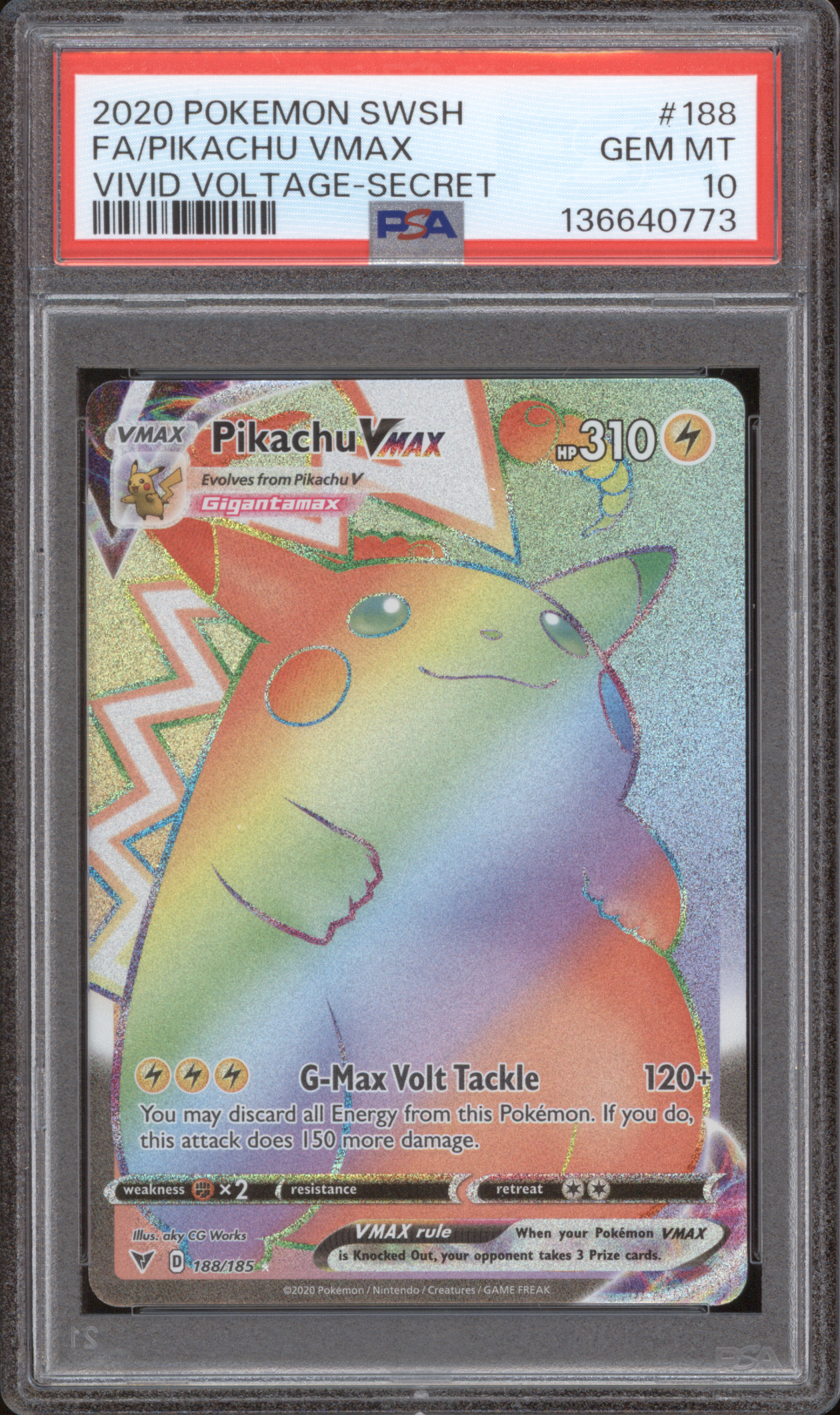 2020 Pokemon Sword & Shield #188 Pikachu VMAX — front