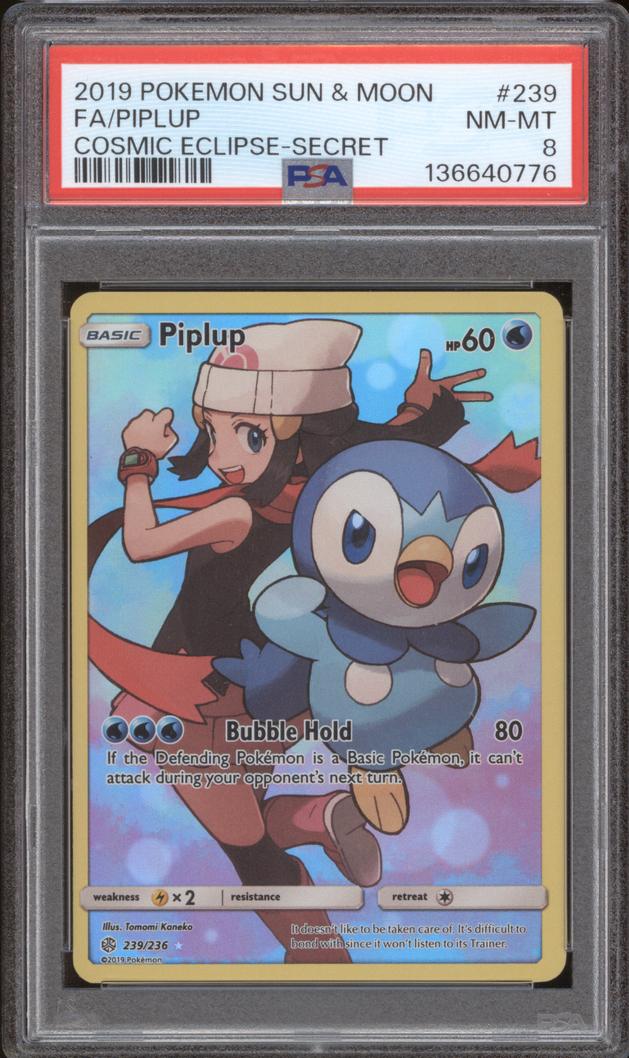 2019 Pokémon Sun & Moon Cosmic Eclipse #239 Piplup Full Art Secret — front