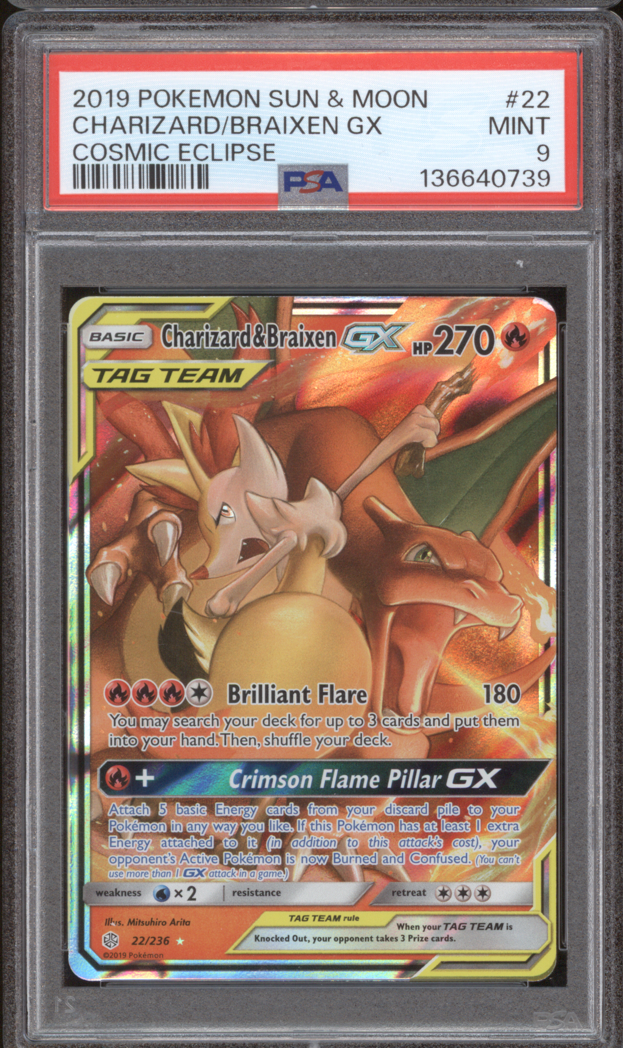 2019 Pokemon Sun & Moon Cosmic Eclipse #22 Charizard & Braixen GX — front