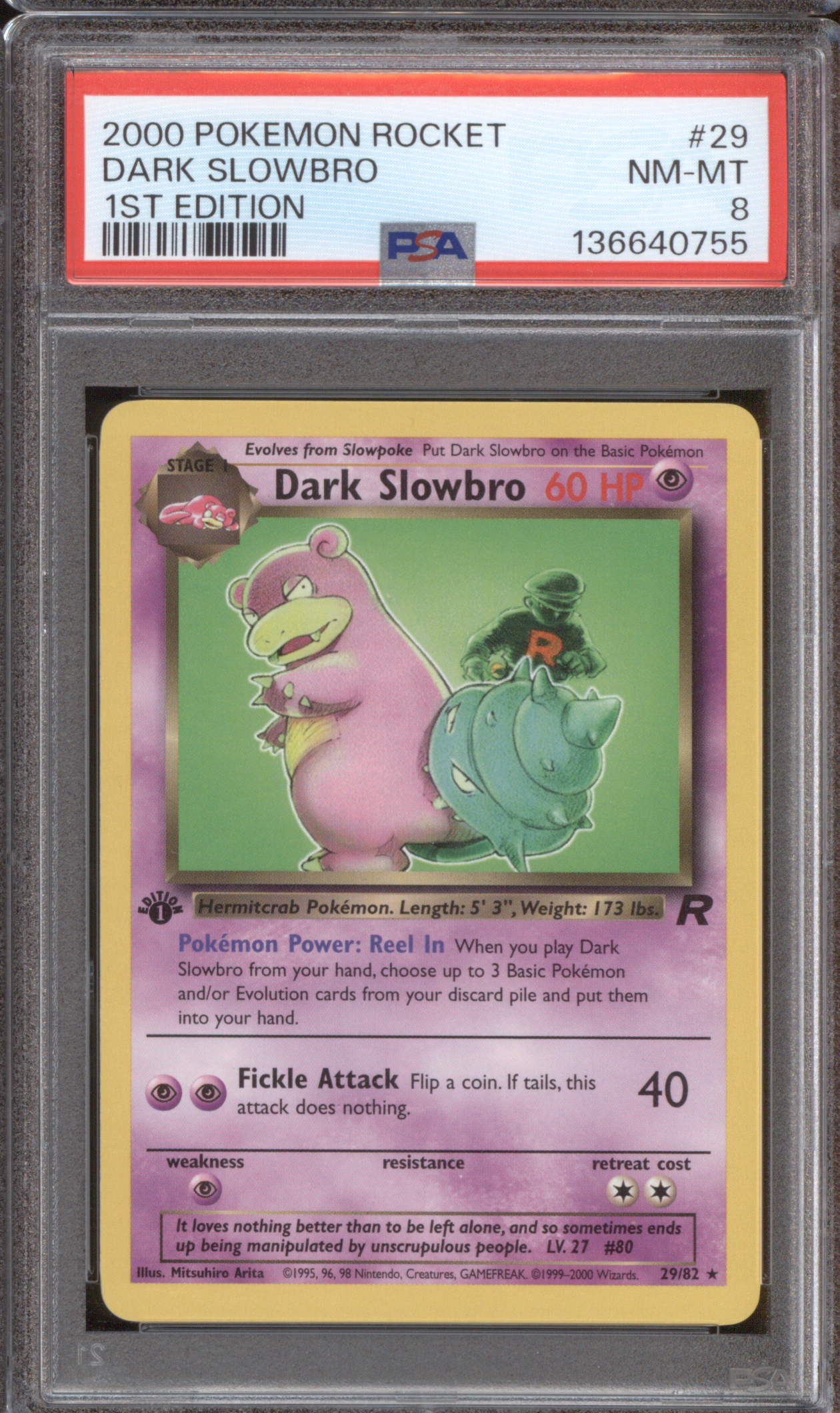 2000 Pokemon Rocket 1st Edition #29 Dark Slowbro — front