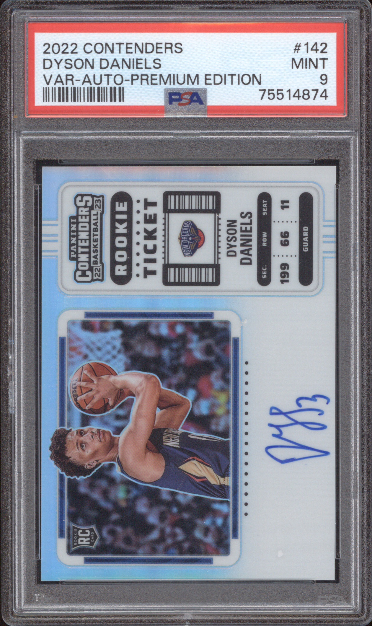 2022 Panini Contenders #142 Dyson Daniels Rookie Ticket Auto Premium Edition — front