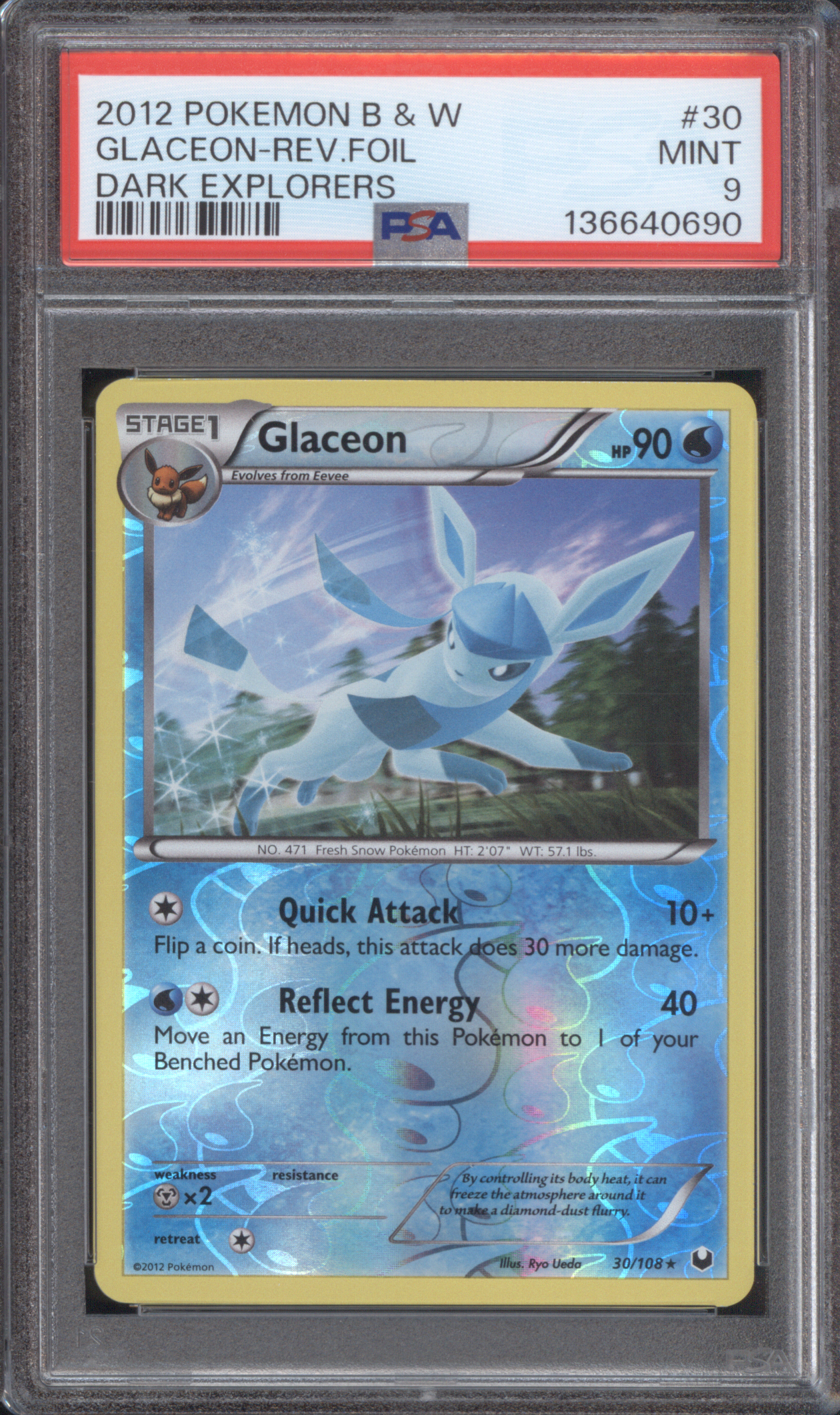 2012 Pokemon Black & White #30 Glaceon Reverse Holo — front