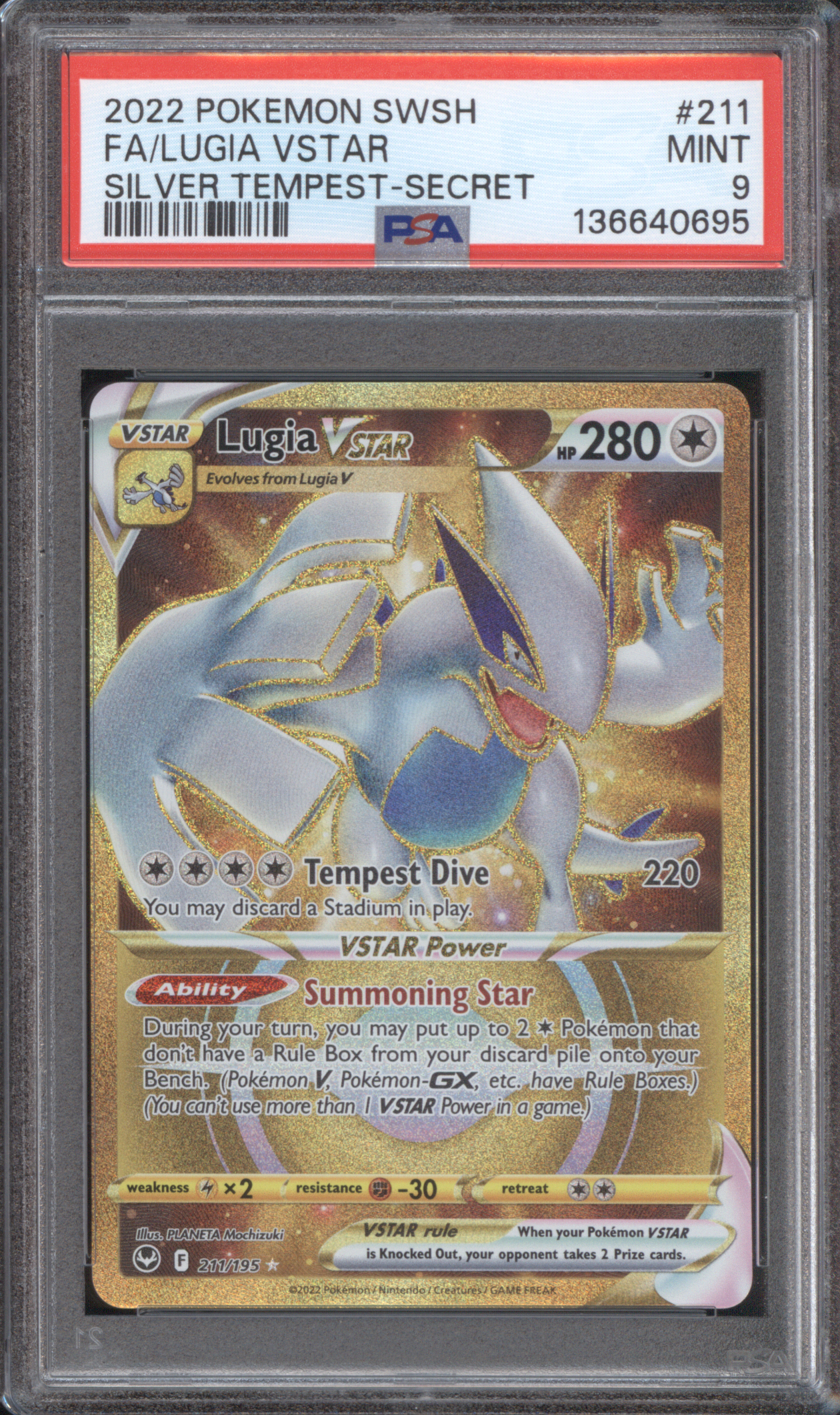 2022 Pokemon SWSH #211 Lugia VSTAR Silver Tempest Secret Rare — front