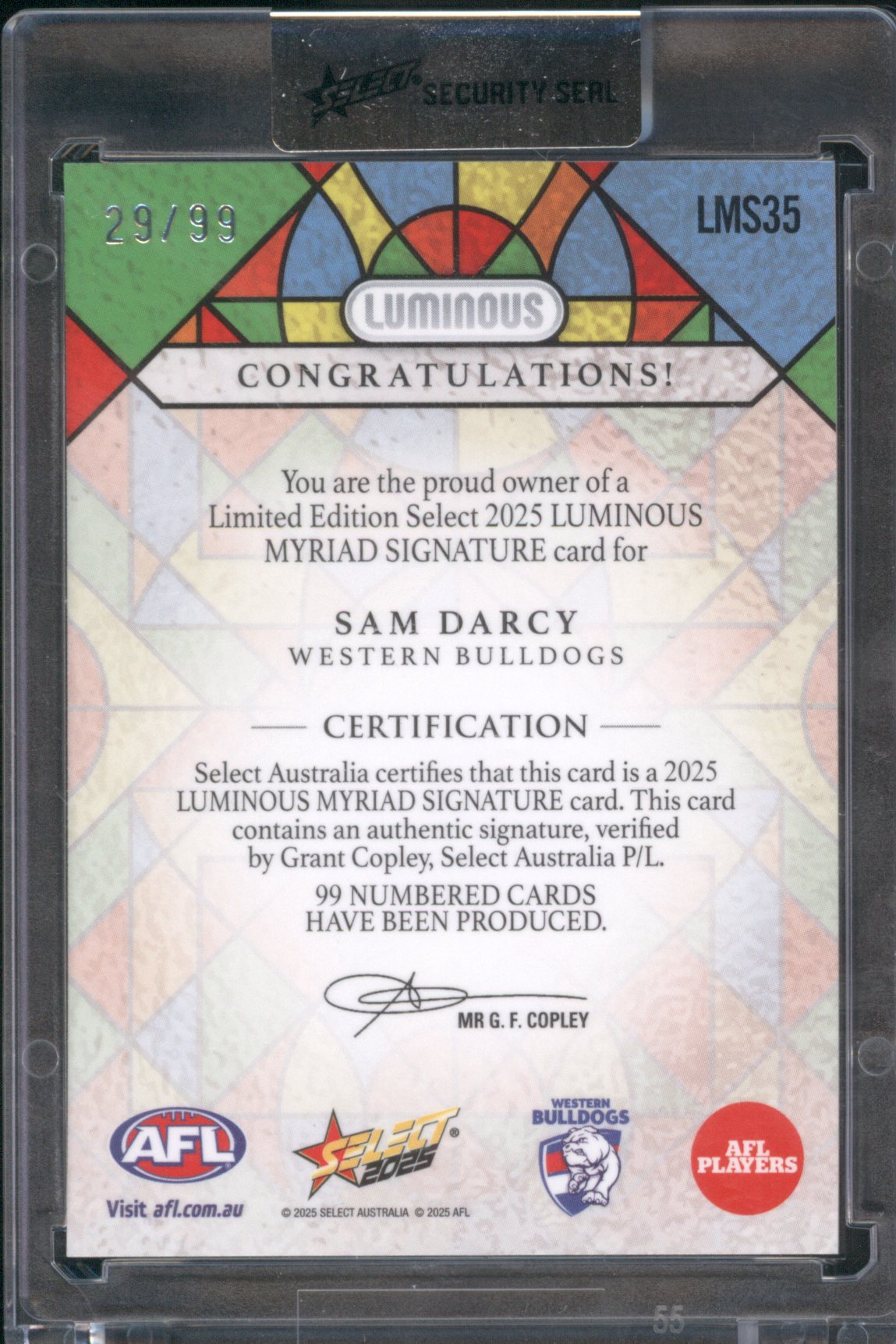 2025 Select Luminous Myriad Signature #LMS35 Sam Darcy — front