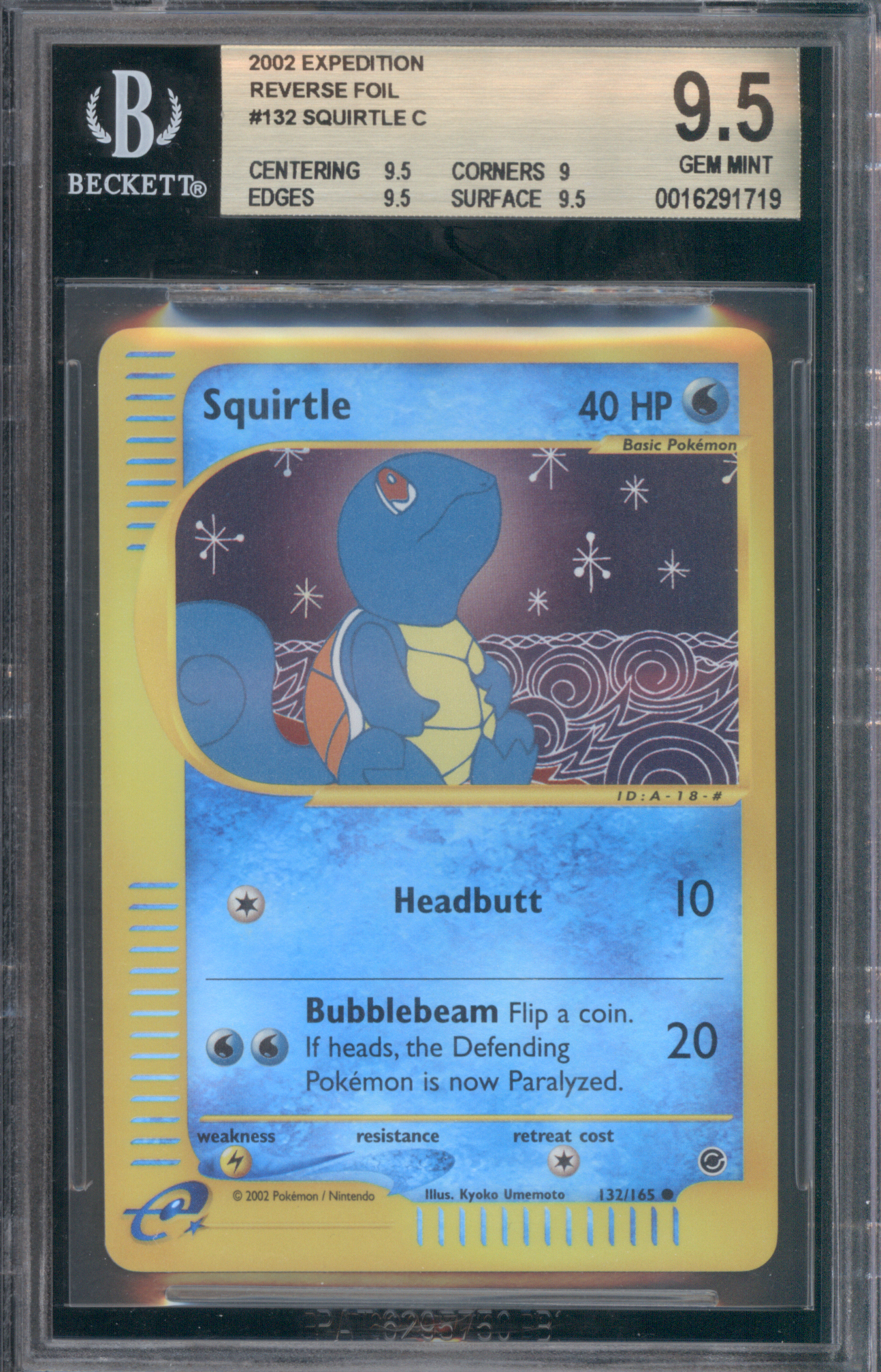 2002 Pokemon Expedition #132 Squirtle Reverse Foil — front