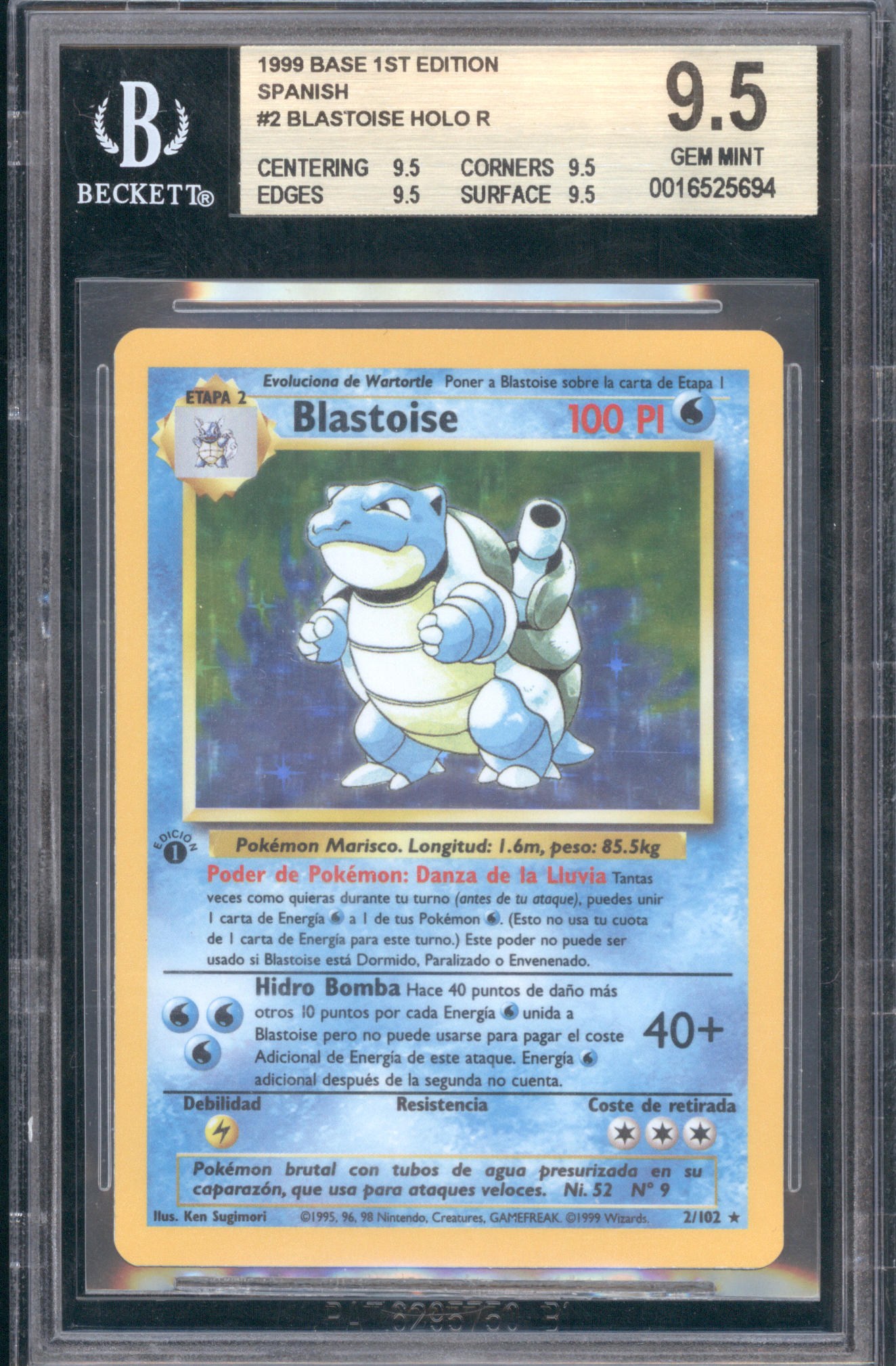 1999 Pokémon Base Set 1st Edition #2 Blastoise Holo Spanish — front