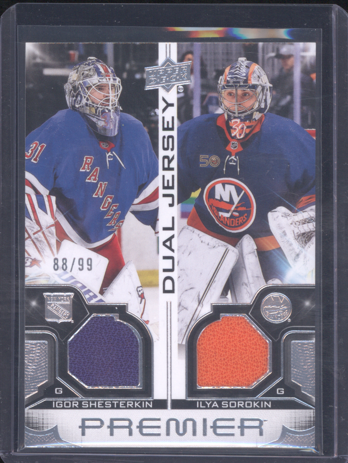 2020-21 Upper Deck Premier Dual Jersey #PD-DS Igor Shesterkin / Ilya Sorokin — front