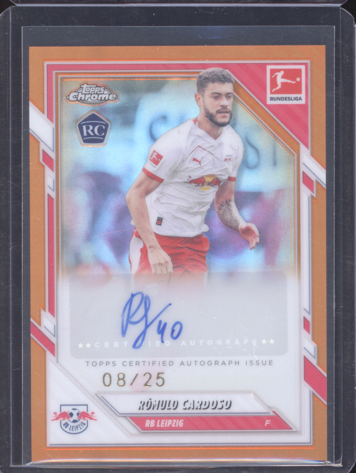 2025 Topps Chrome Bundesliga Rómulo Cardoso Orange Foil Refractor Auto /25 — front