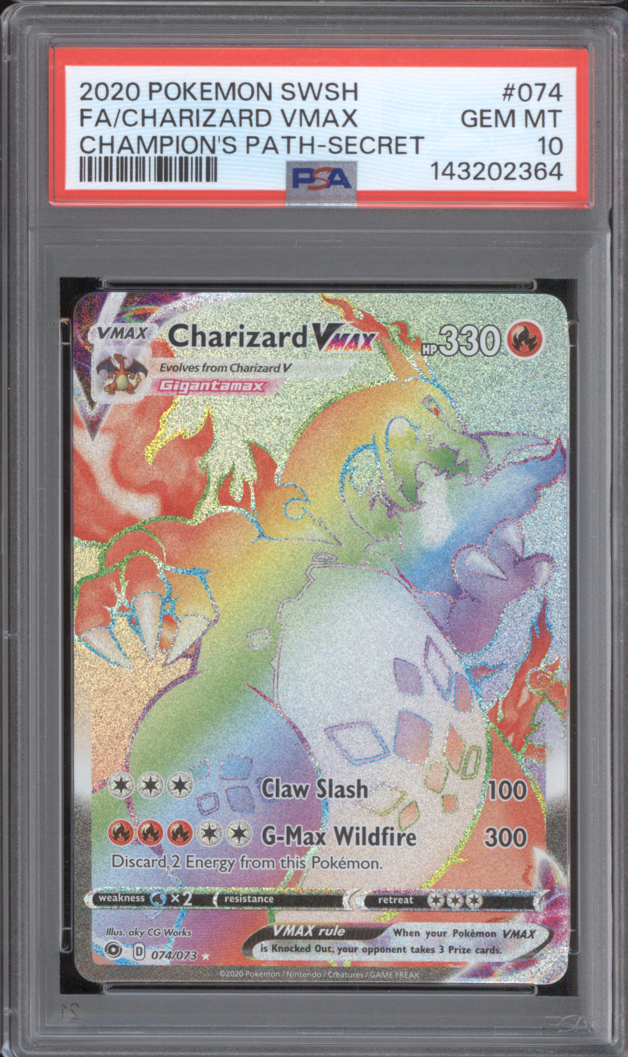 2020 Pokemon SWSH #074 Charizard VMAX Champion's Path Secret — front