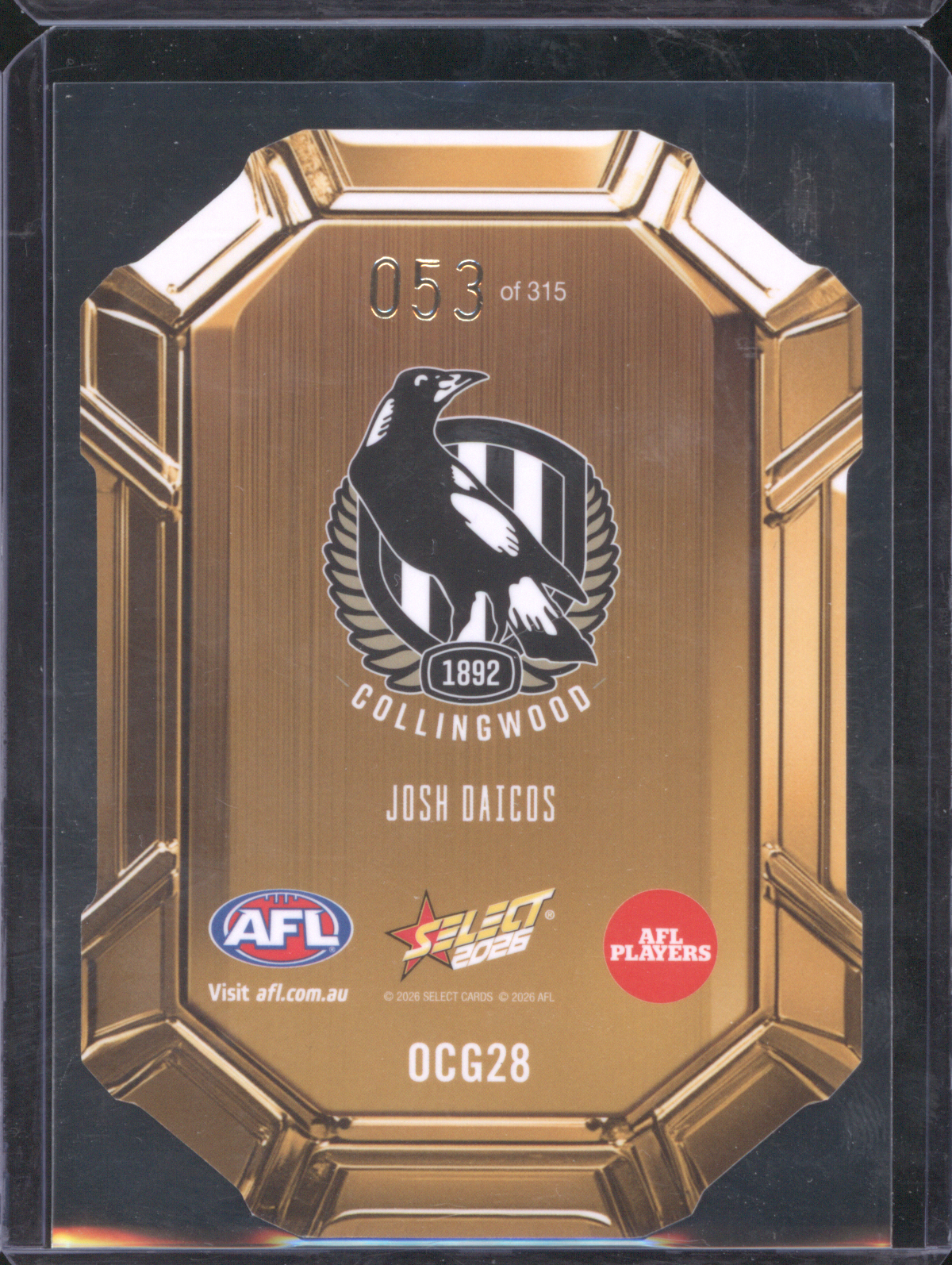 2026 Select AFL Premiers #OCG28 Josh Daicos — front