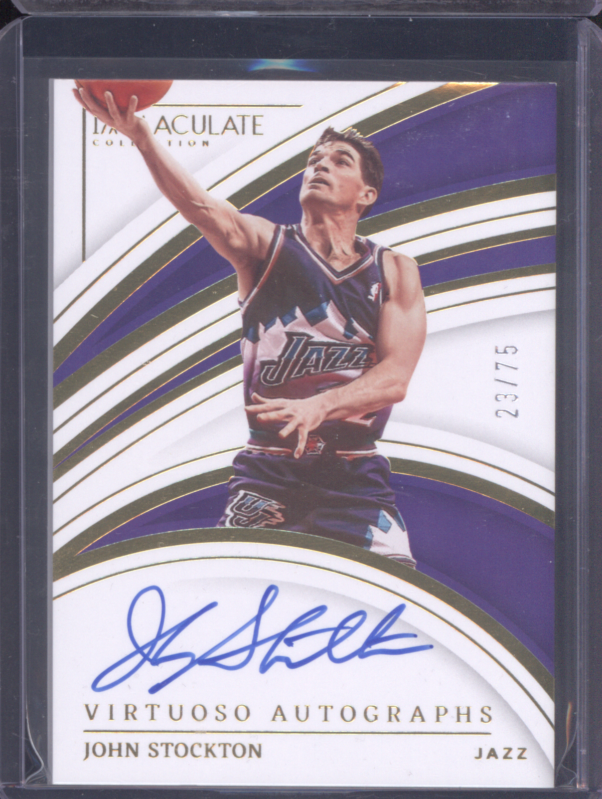 2019 Panini Immaculate Collection Virtuoso Autographs John Stockton #23/75 — front