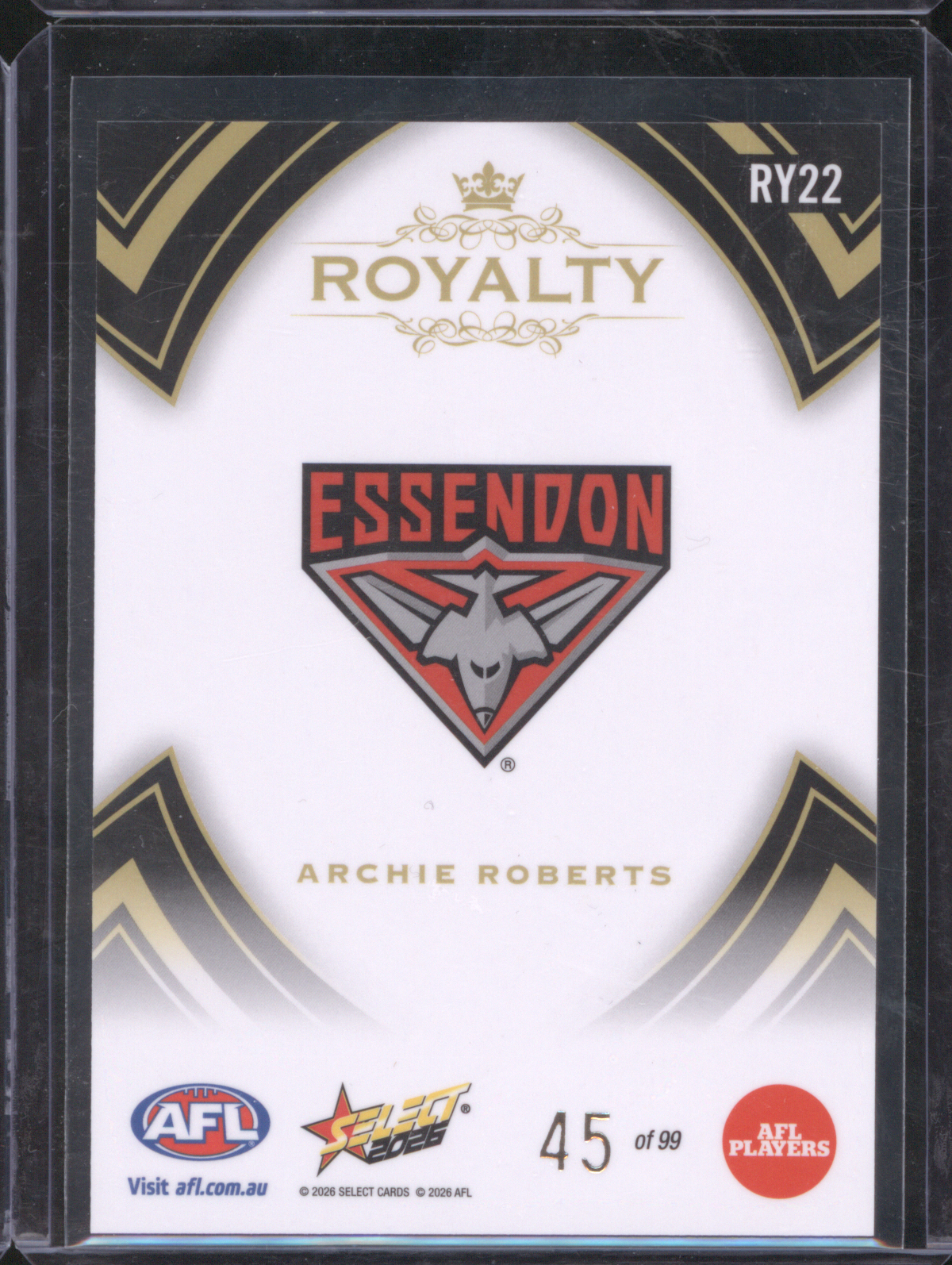 2026 Select AFL Royalty #RY22 Archie Roberts — front