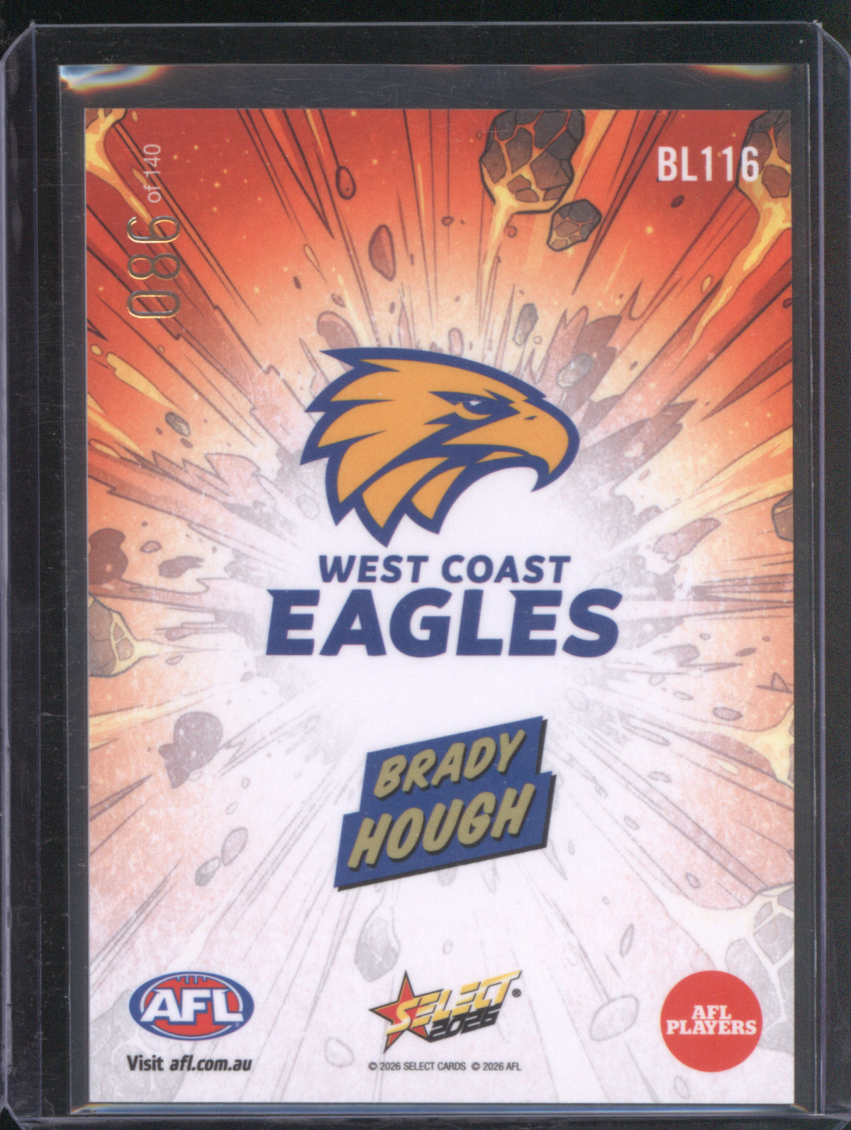 2026 Select AFL West Coast Eagles #086 Brady Hough — front