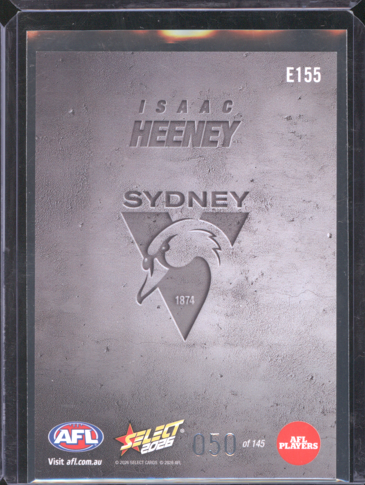 2026 Select AFL #E155 Isaac Heeney — front
