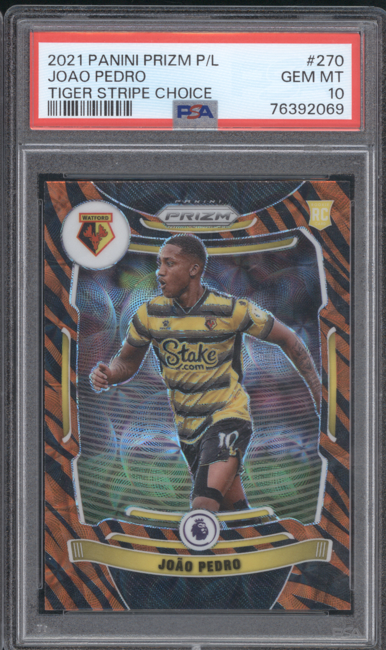 2021 Panini Prizm Premier League #270 João Pedro Tiger Stripe Choice — front