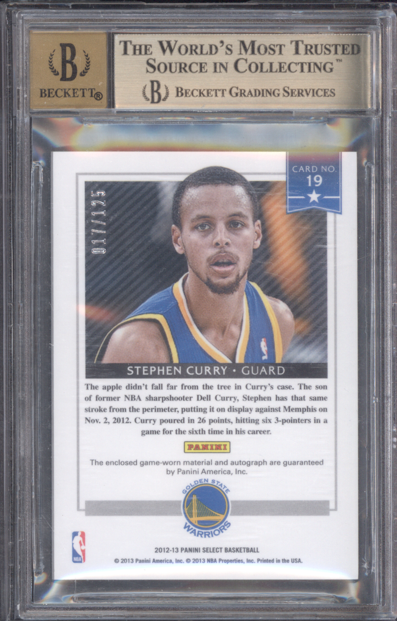 2012-13 Panini Select #19 Stephen Curry — front