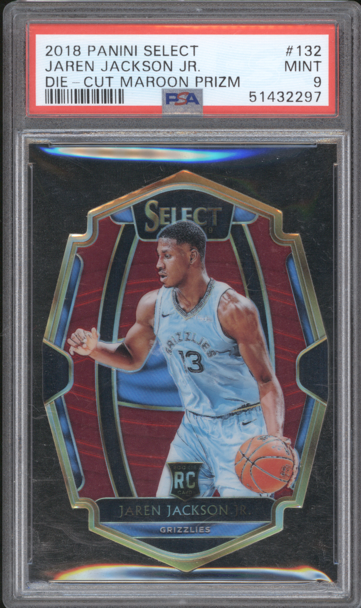 2018 Panini Select #132 Jaren Jackson Jr. Die-Cut Maroon Prizm — front