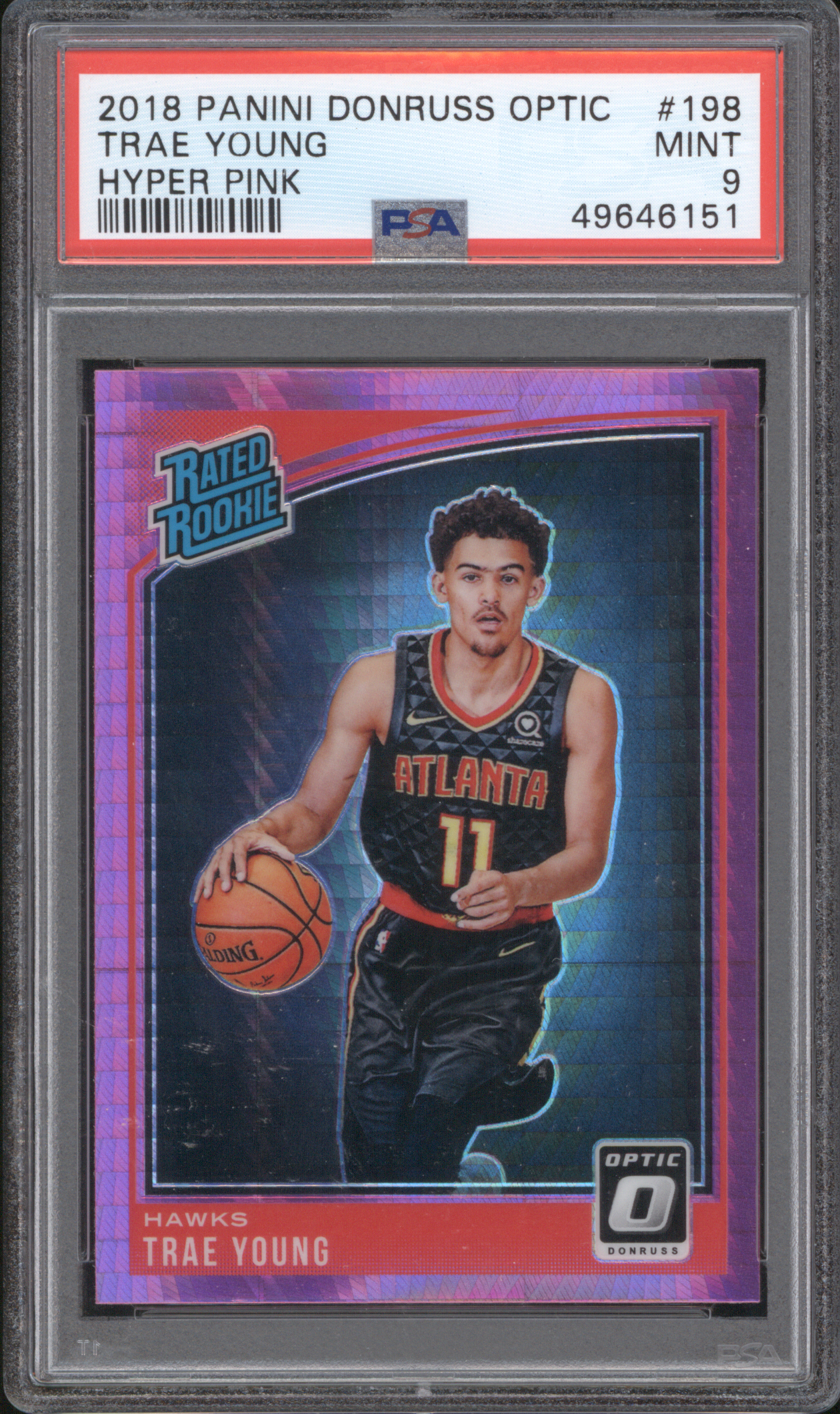 2018 Panini Donruss Optic #198 Trae Young Hyper Pink Rated Rookie — front