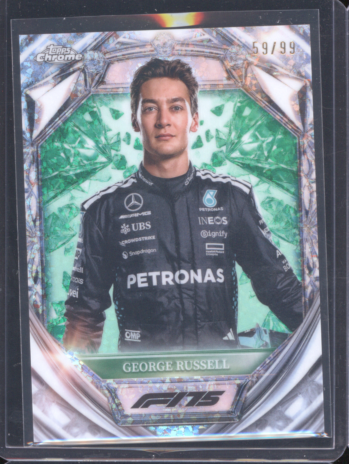 2025 Topps Chrome Formula 1 #D75-7 George Russell Diamond 75th Anniversary — front