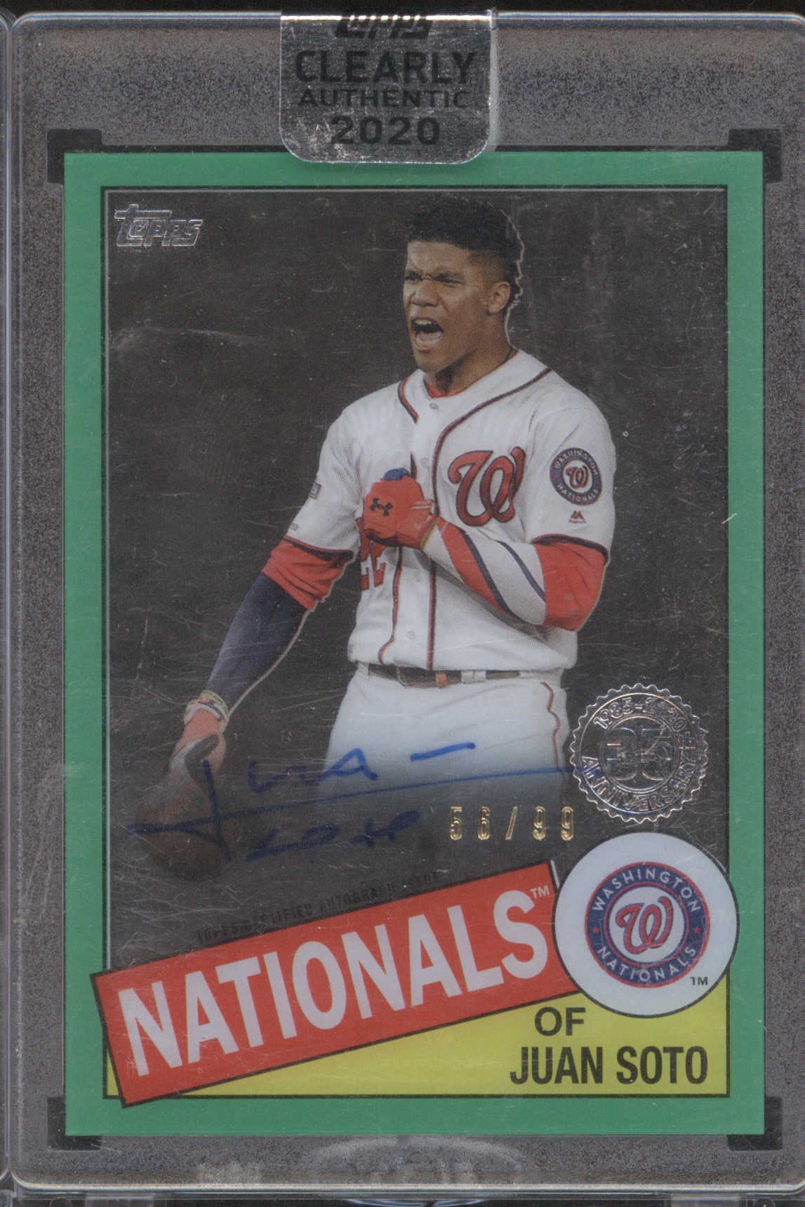2020 Topps Clearly Authentic 1985 Green Auto #TBA-JS Juan Soto — front