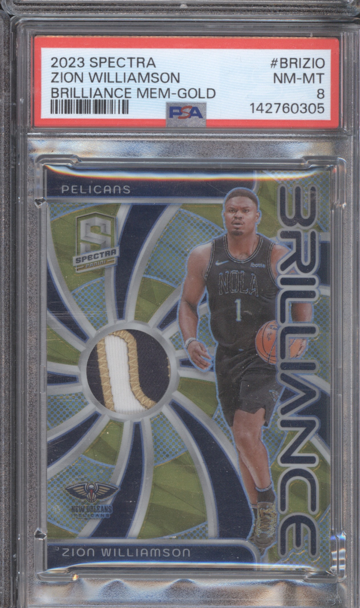 2023 Panini Spectra #BRIZIO Zion Williamson Brilliance Mem-Gold — front