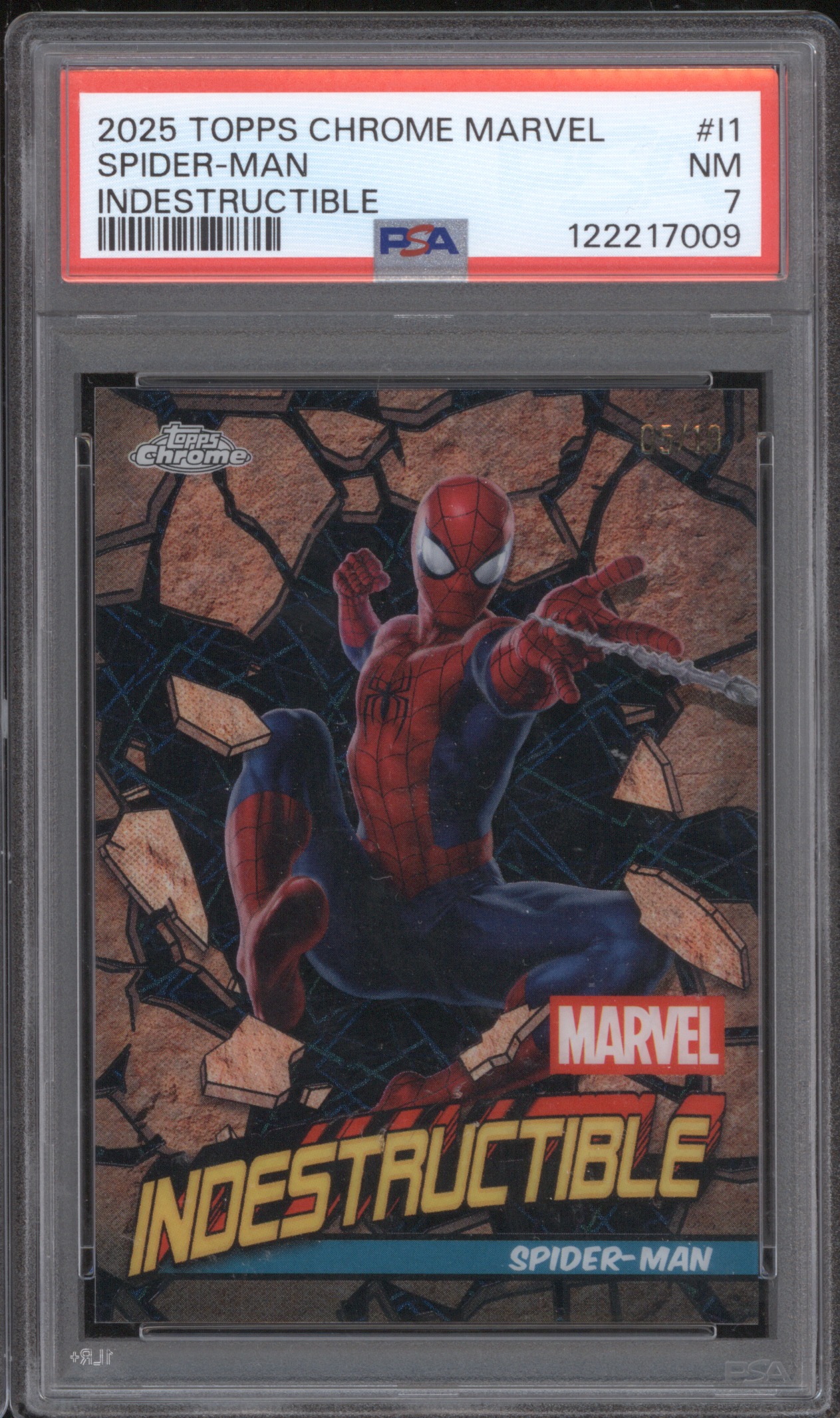 2025 Topps Chrome Marvel #11 Spider-Man Indestructible — front