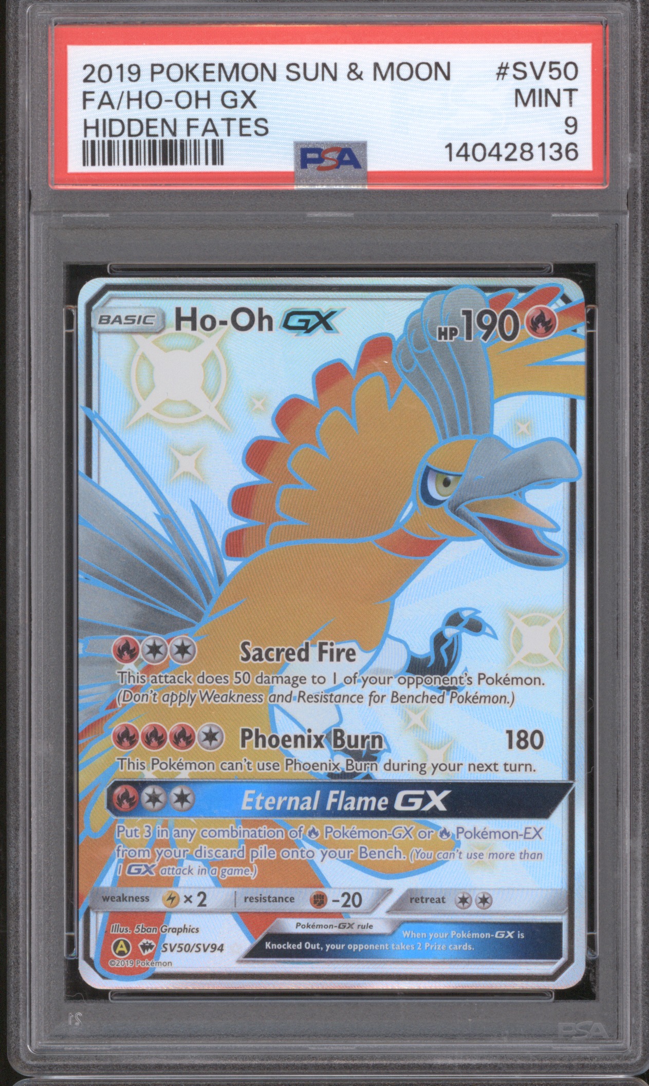 2019 Pokemon Sun & Moon Hidden Fates #SV50 Ho-Oh GX — front