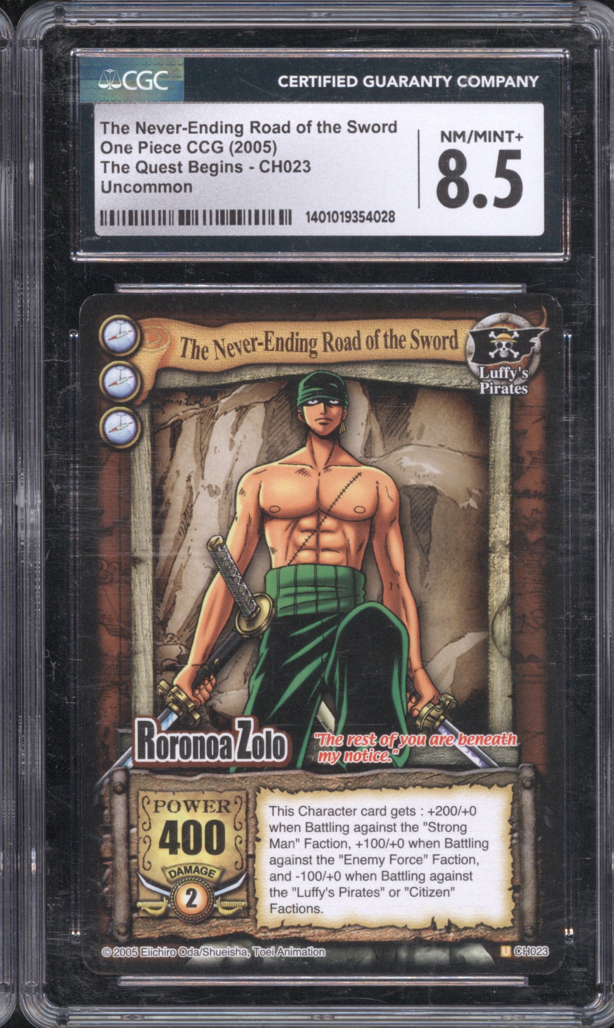 2005 One Piece CCG The Quest Begins #CH023 Roronoa Zolo The Never-Ending Road of the Sword — front