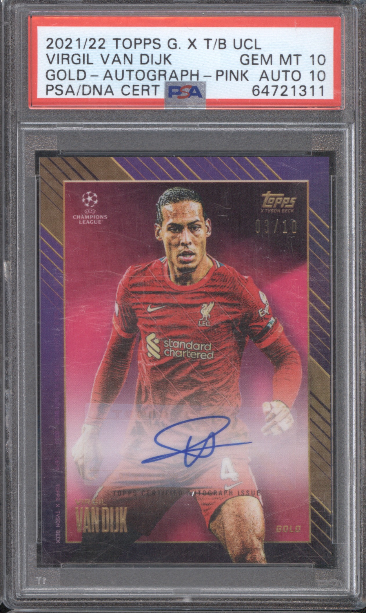 2021/22 Topps G. X T/B UCL Virgil van Dijk Gold Autograph Pink — front