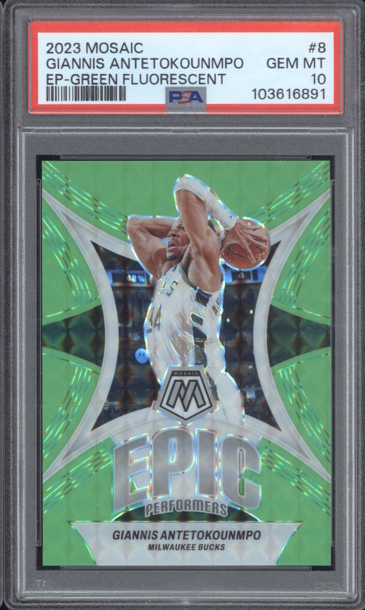 2023 Panini Mosaic #8 Giannis Antetokounmpo EP-Green Fluorescent — front