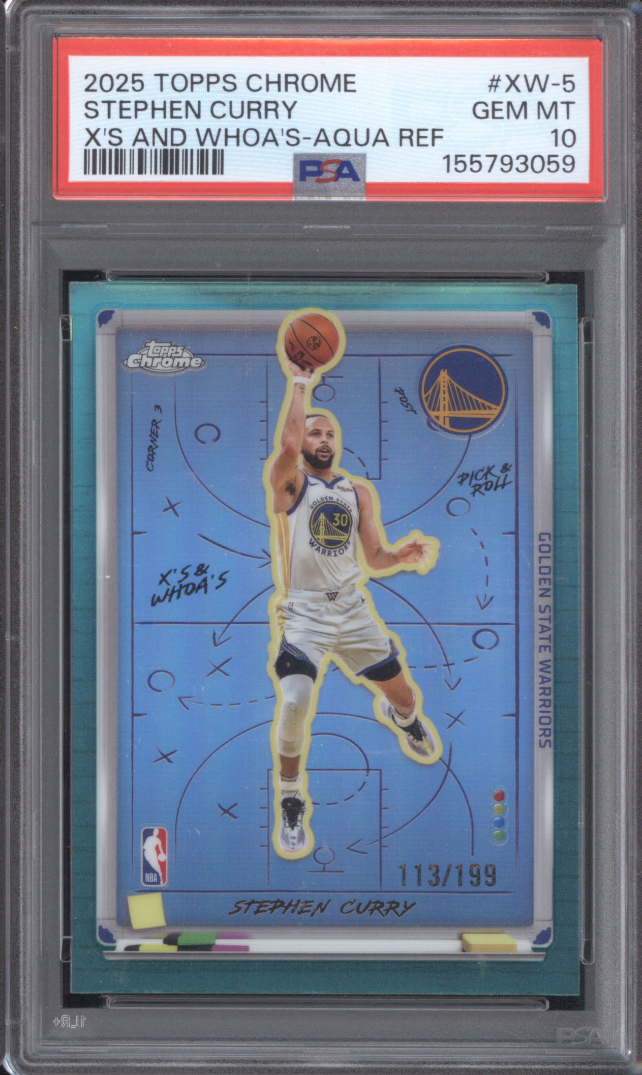 2025 Topps Chrome #XW-5 Stephen Curry X's and Whoa's Aqua Refractor — front
