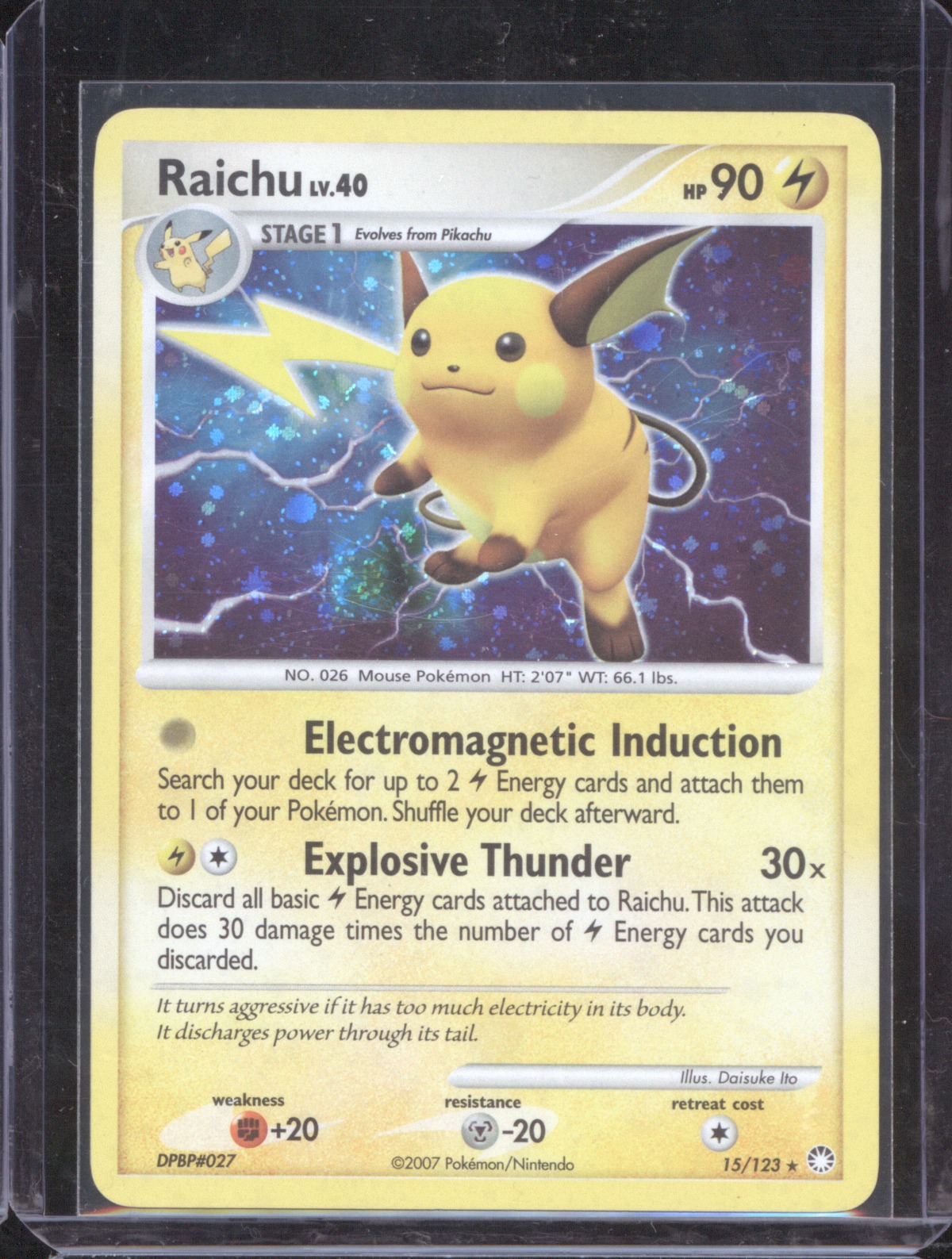2007 Pokémon Mysterious Treasures #15 Raichu — front