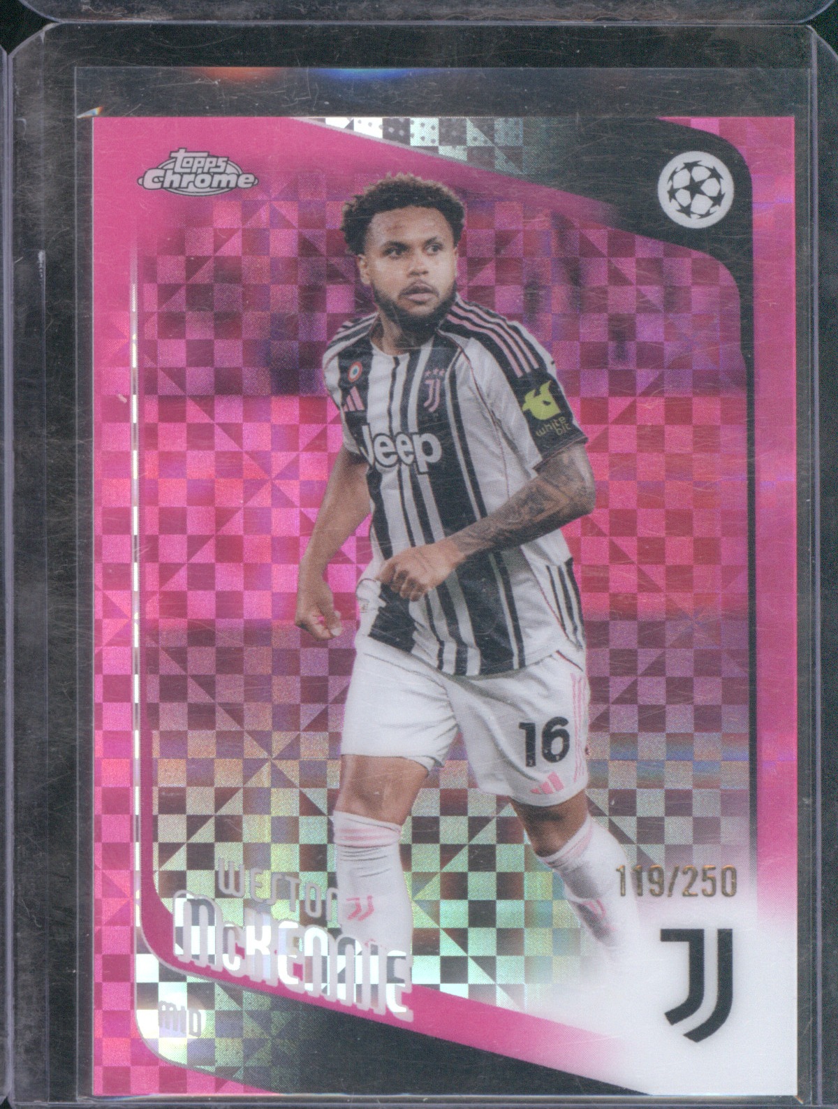 2025-26 Topps Chrome UEFA Club Competitions #15 Weston McKennie Pink Lava #/250 — front