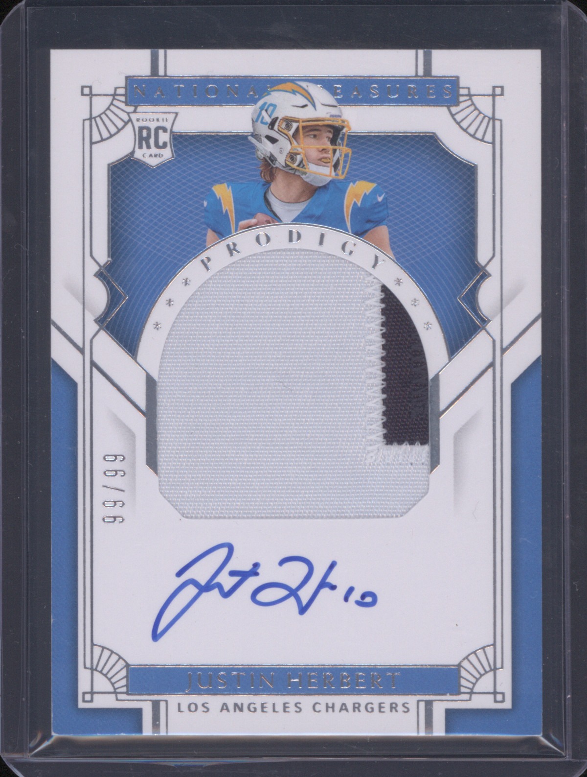 2020 Panini National Treasures Prodigy Rookie Patch Auto Justin Herbert — front