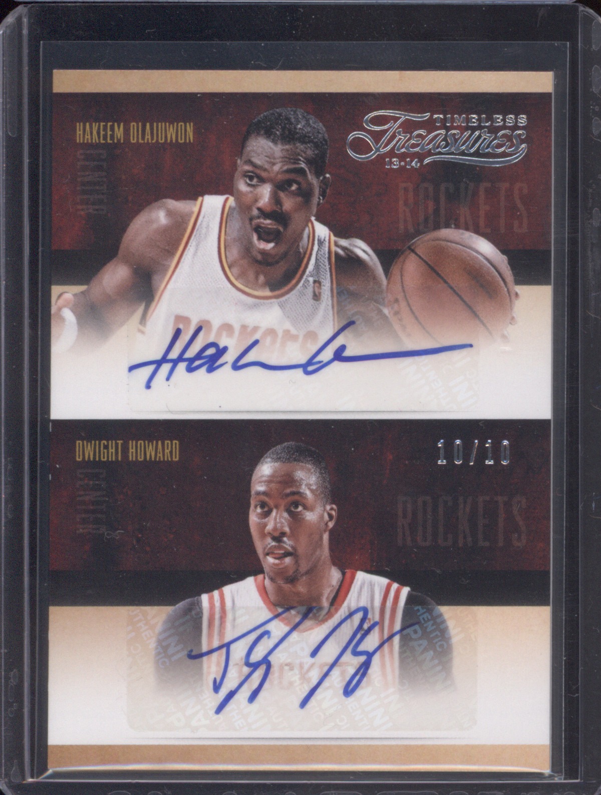 2013-14 Panini Timeless Treasures Hakeem Olajuwon Dwight Howard Dual Autograph #10/10 — front