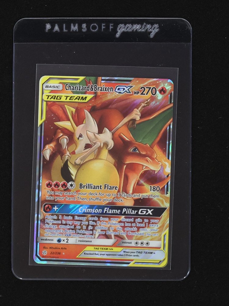 2019 Pokémon Cosmic Eclipse #22 Charizard & Braixen GX — front