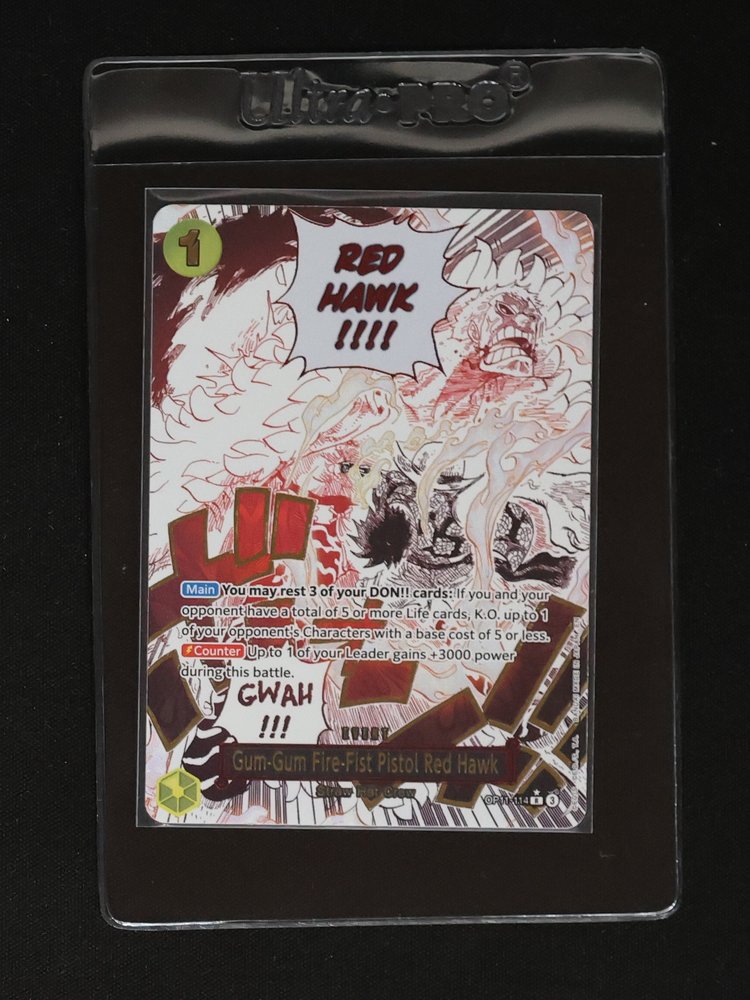 2025 One Piece TCG OP11-114 Gum-Gum Fire-Fist Pistol Red Hawk Alternate Art — front