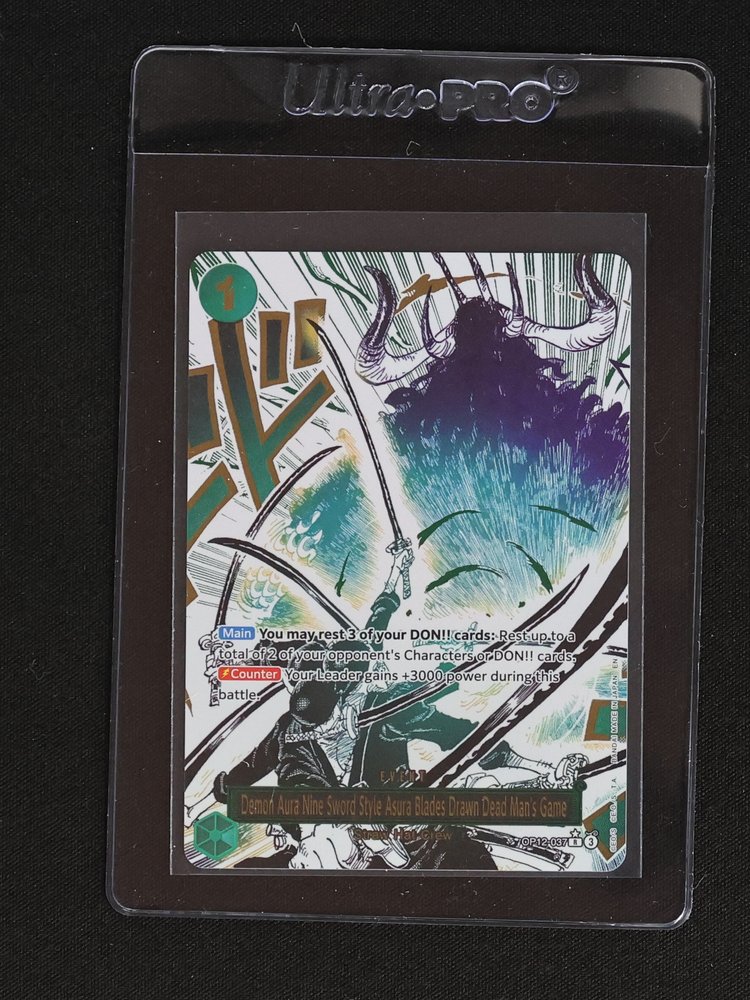 One Piece TCG OP12-037 Demon Aura Nine Sword Style Asura Blades Drawn Dead Man's Game — front