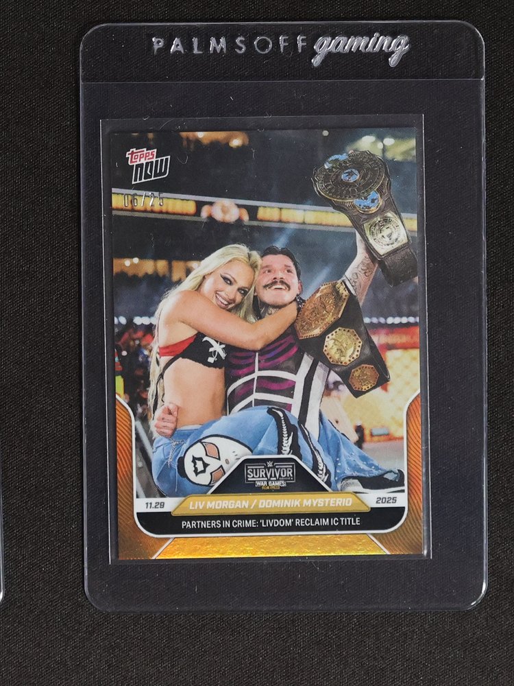 2025 Topps Now WWE #129 Liv Morgan / Dominik Mysterio Survivor Series War Games — front