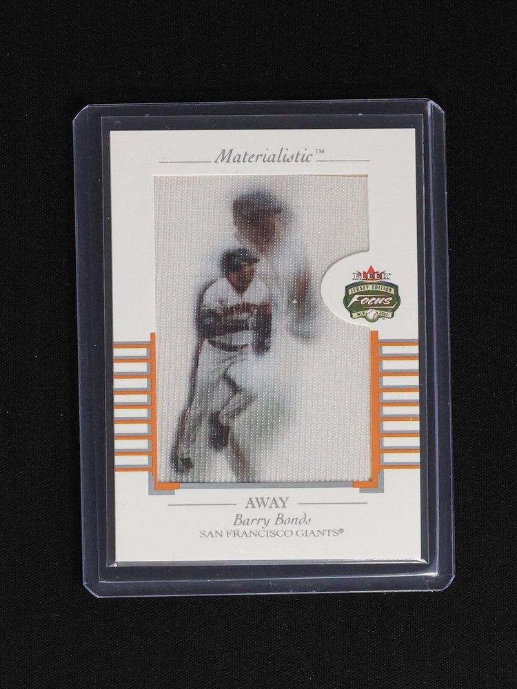 2002 Fleer Focus Jersey Edition Materialistic Away #8M Barry Bonds — front