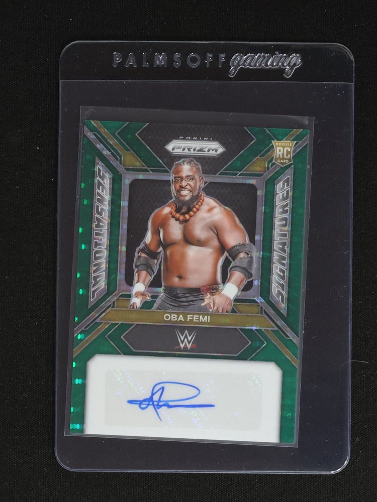 2024 Panini Prizm WWE #16 Oba Femi Sensational Signatures Green Prizm Rookie RC — front